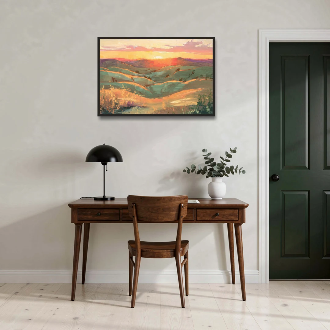 Bisbee Sunset Over Hills - Black Framed Canvas Wall Art - Office - 36x24