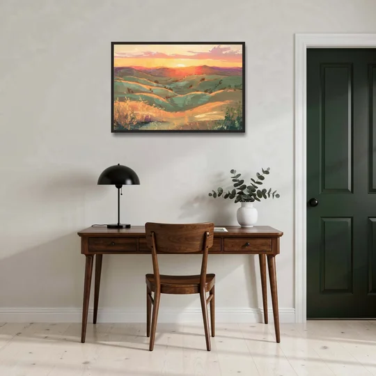 Bisbee Sunset Over Hills - Black Framed Canvas Wall Art - Office - 36x24
