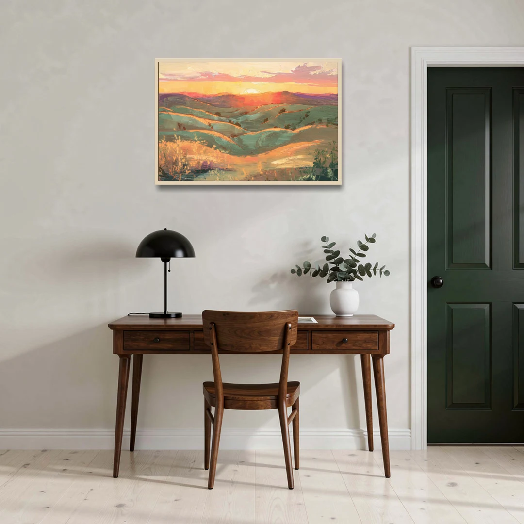 Bisbee Sunset Over Hills - Oak Framed Canvas Wall Art - Office - 36x24