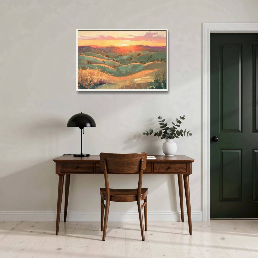 Bisbee Sunset Over Hills - White Framed Canvas Wall Art - Office - 36x24