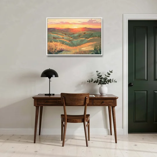 Bisbee Sunset Over Hills - White Framed Canvas Wall Art - Office - 36x24