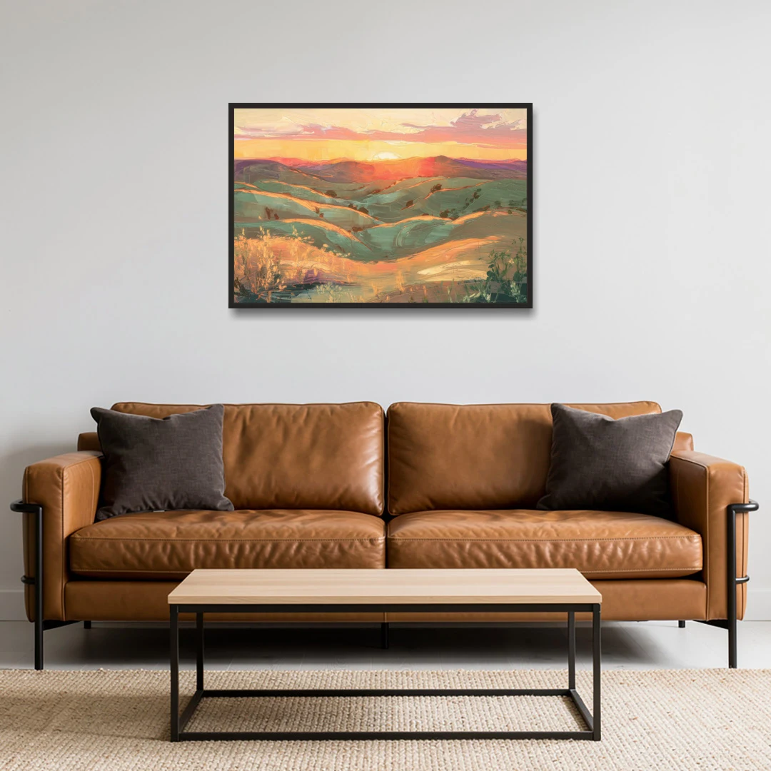 Bisbee Sunset Over Hills - Black Framed Canvas Wall Art - Sofa - 36x24