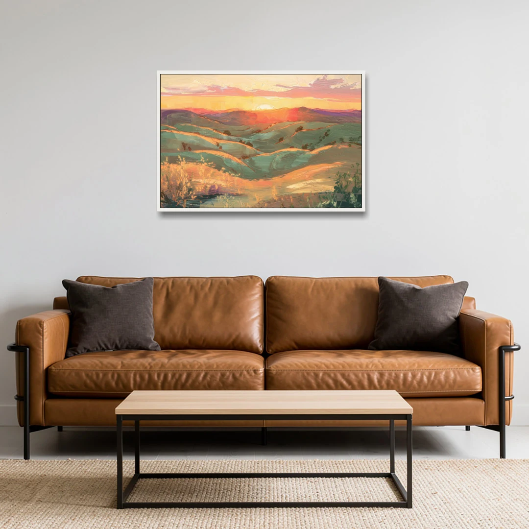 Bisbee Sunset Over Hills - White Framed Canvas Wall Art - Sofa - 36x24