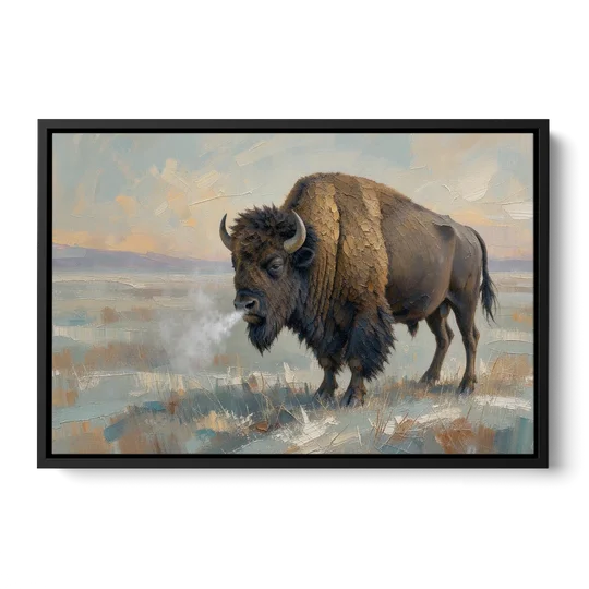 Bison Wall Art Winter Breath on the Prairie - Black Framed Canvas Wall Art - Front