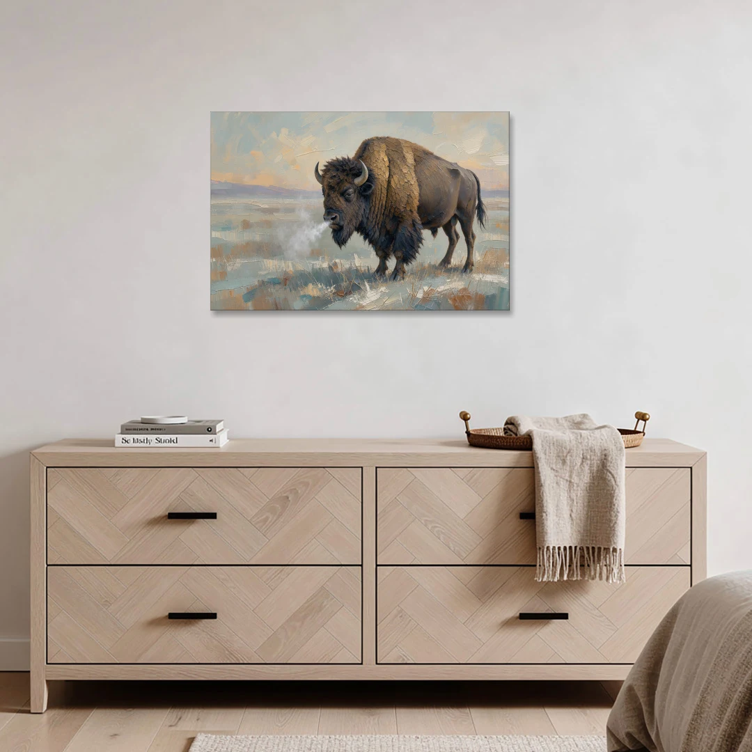 Bison Wall Art Winter Breath on the Prairie - Canvas Wall Art - Coffee Table - 36x24