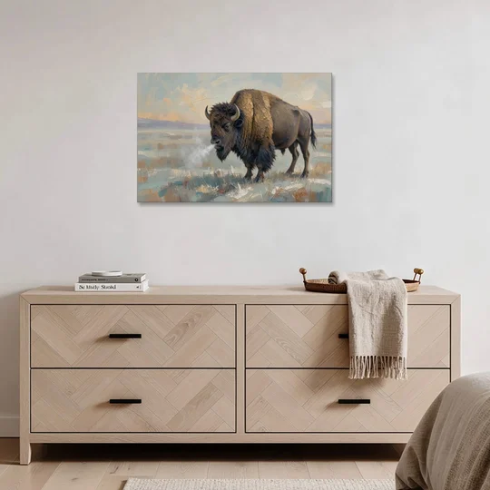 Bison Wall Art Winter Breath on the Prairie - Canvas Wall Art - Coffee Table - 36x24