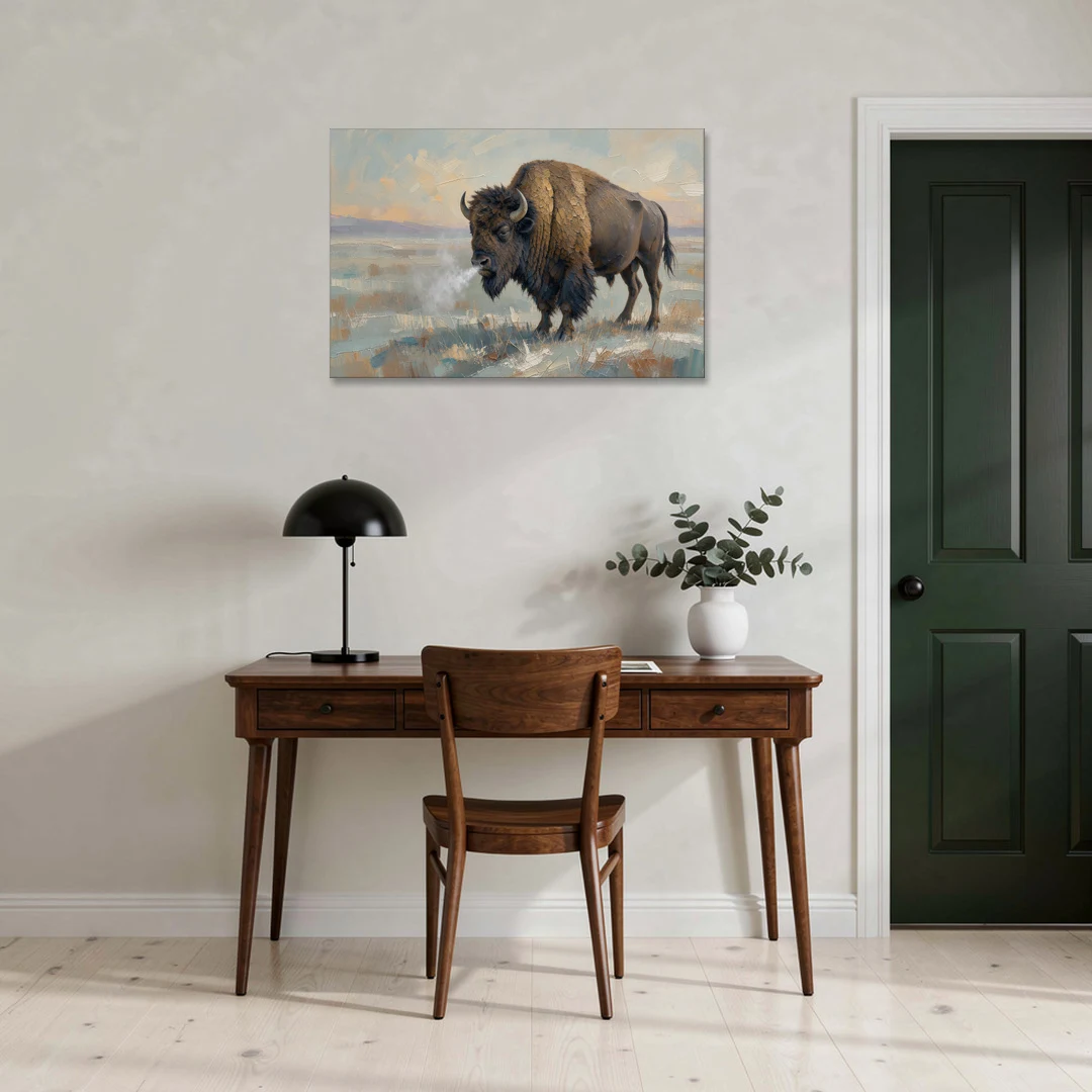 Bison Wall Art Winter Breath on the Prairie - Canvas Wall Art - Office - 36x24