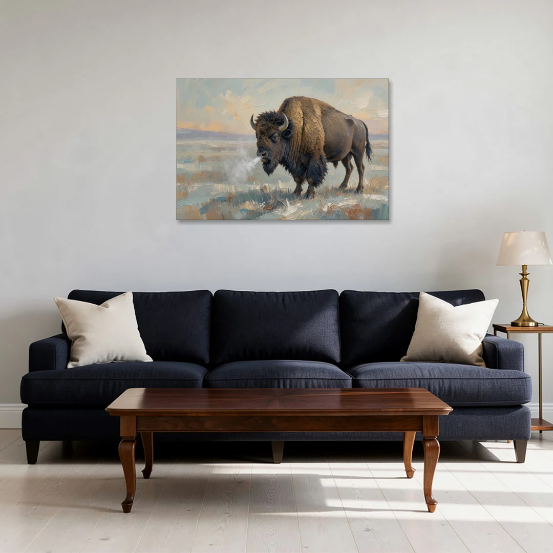 Bison Wall Art Winter Breath on the Prairie - Canvas Wall Art - Sofa - 36x24