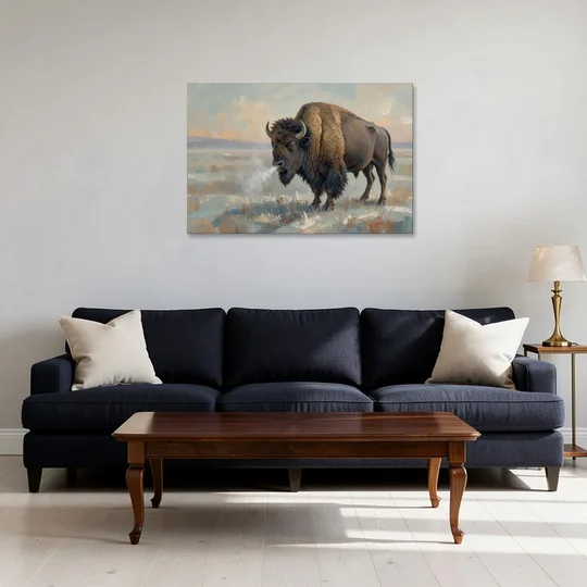 Bison Wall Art Winter Breath on the Prairie - Canvas Wall Art - Sofa - 36x24