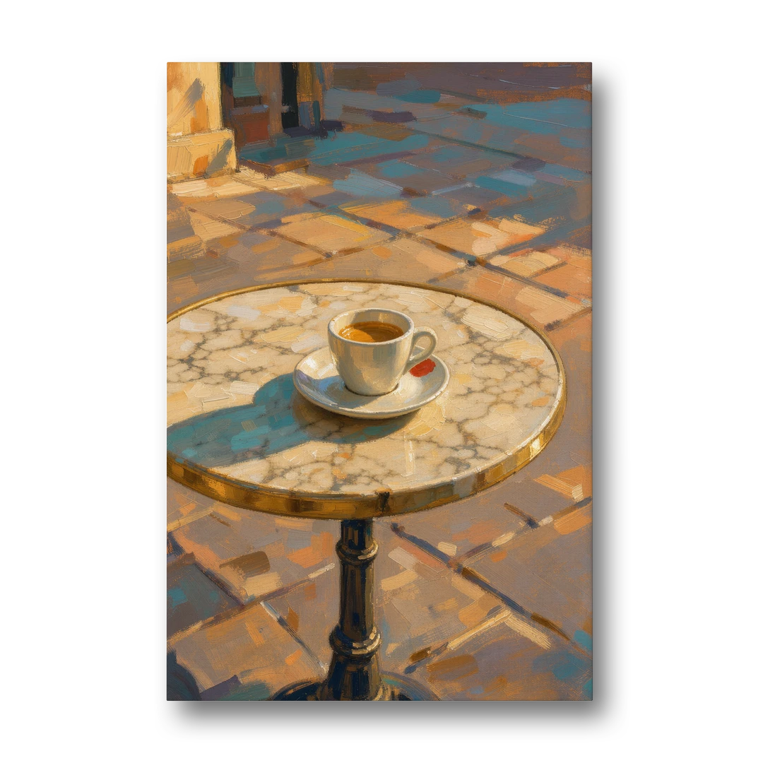 Bistro Wall Art with Espresso in Afternoon Shadow - Canvas Wall Art - Front