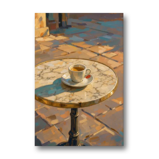 Bistro Wall Art with Espresso in Afternoon Shadow - Canvas Wall Art - Front