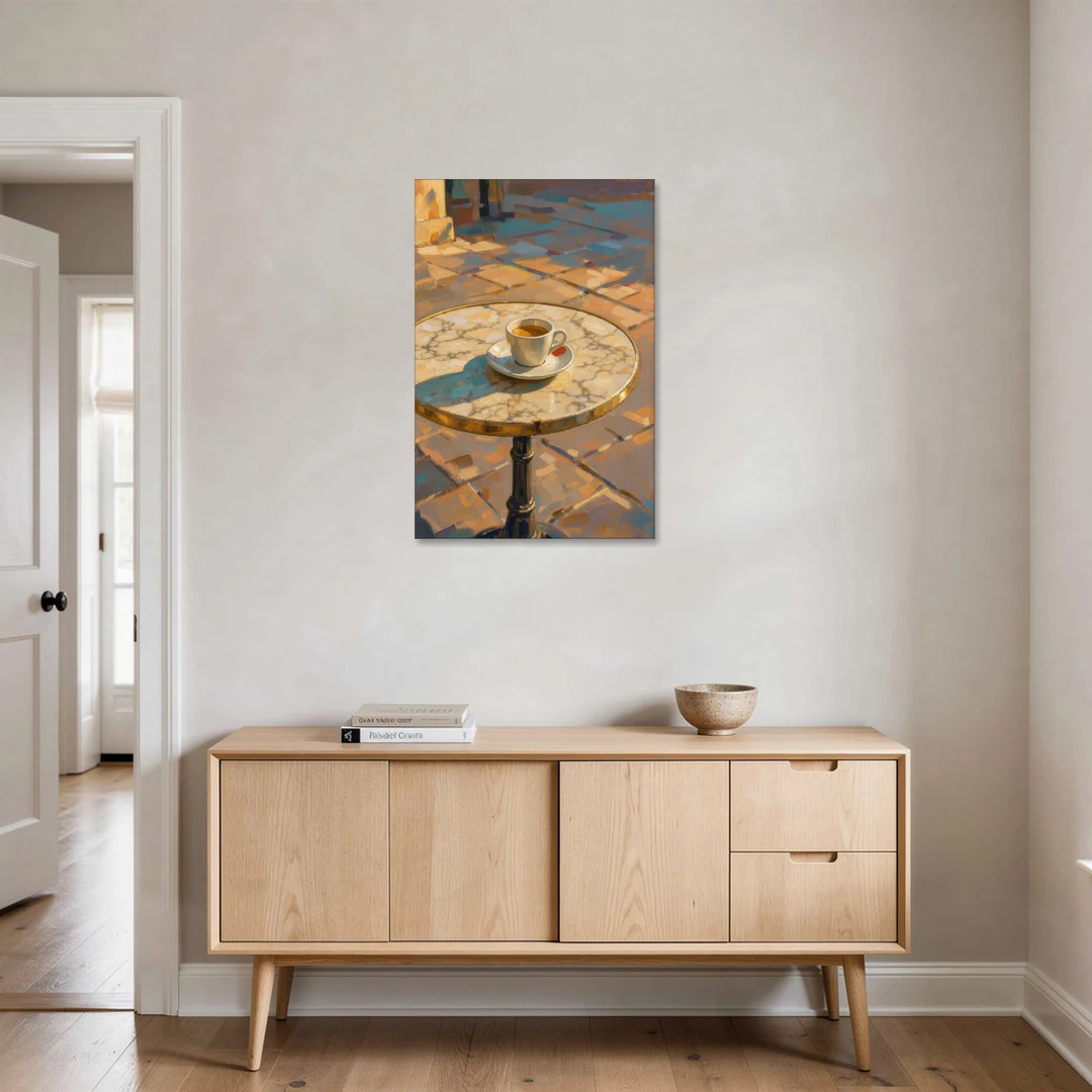 Bistro Wall Art with Espresso in Afternoon Shadow - Canvas Wall Art - Coffee Table - 24x36