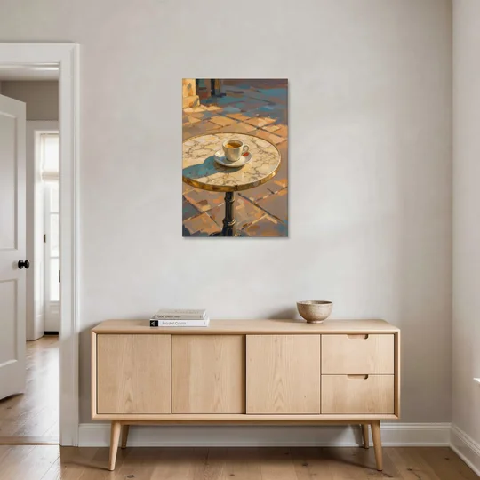 Bistro Wall Art with Espresso in Afternoon Shadow - Canvas Wall Art - Coffee Table - 24x36
