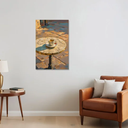 Bistro Wall Art with Espresso in Afternoon Shadow - Canvas Wall Art - Sofa - 24x36
