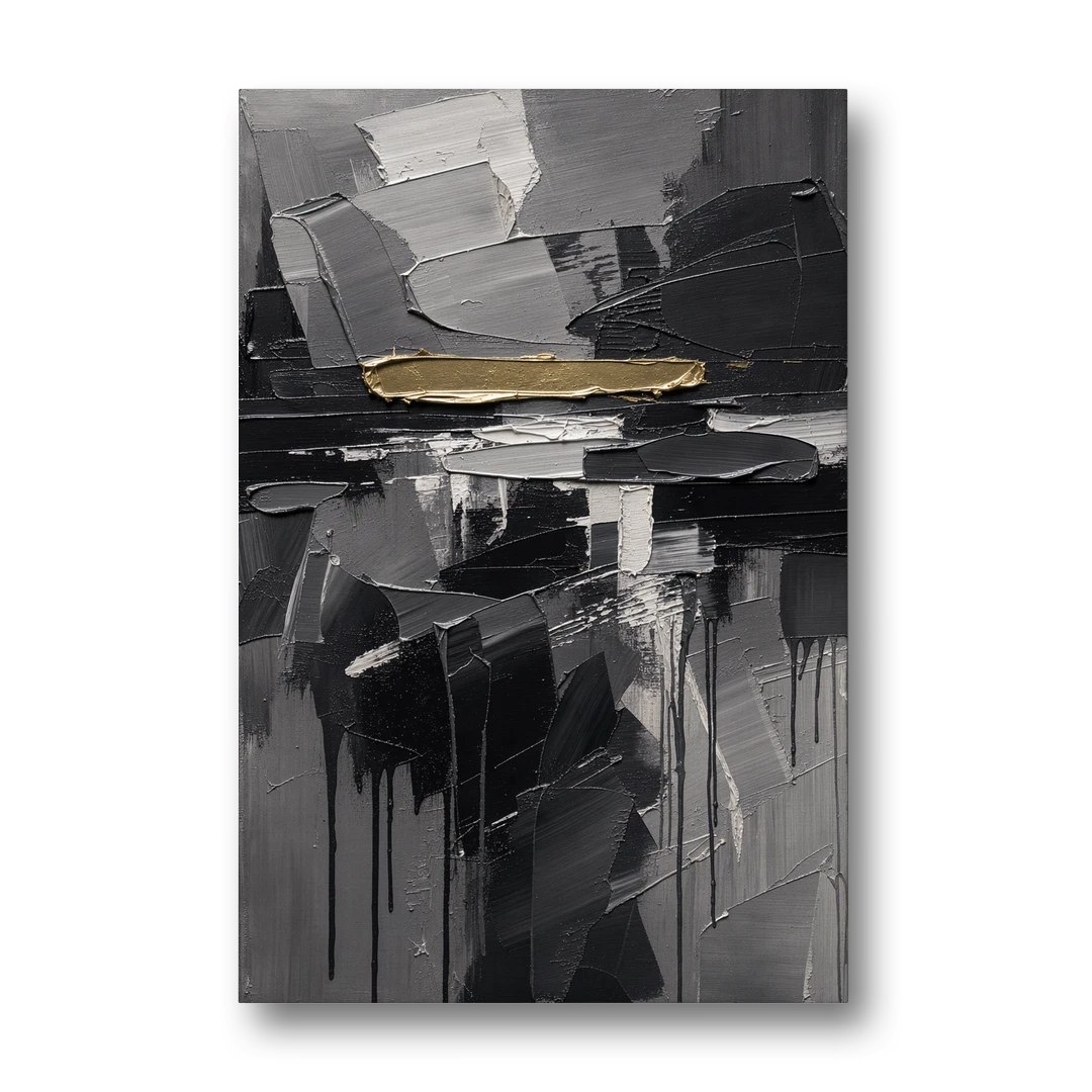 Black and Gold Abstract Knife Field for the Modern Office - Canvas Wall Art - Front