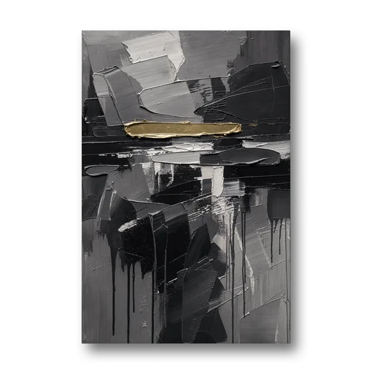 Black and Gold Abstract Knife Field for the Modern Office - Canvas Wall Art - Front