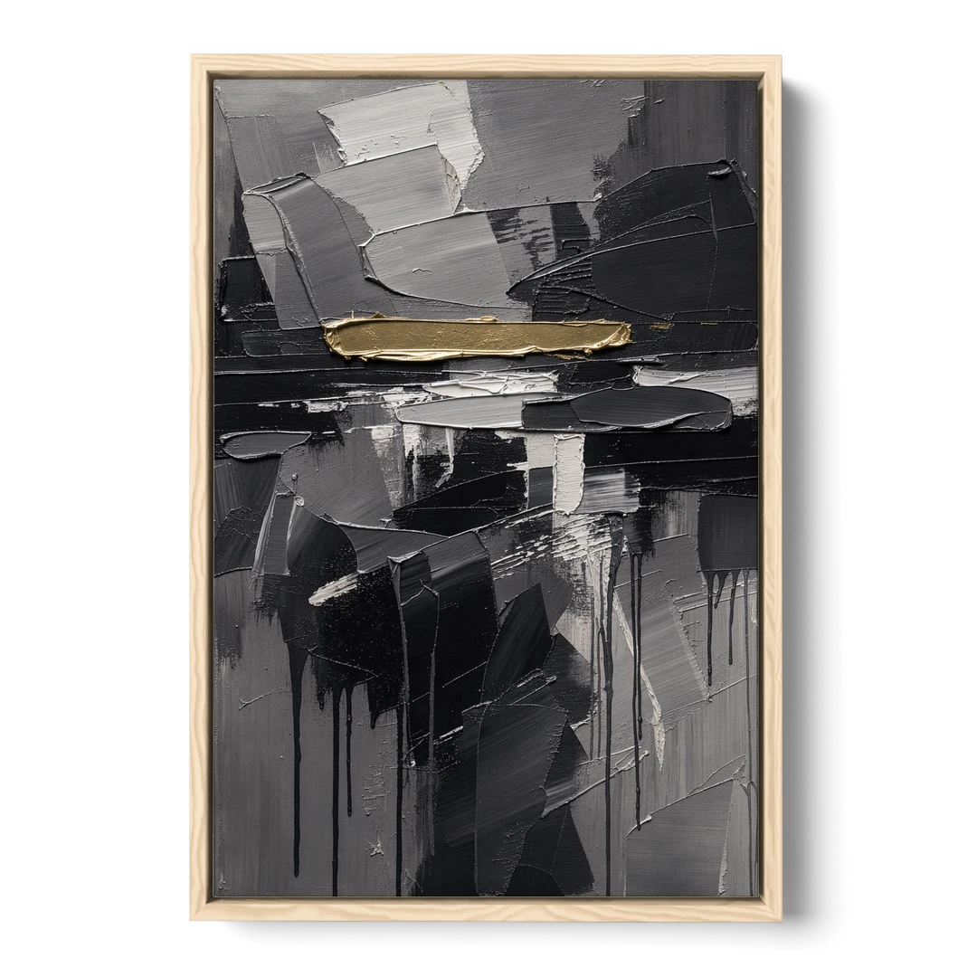 Black and Gold Abstract Knife Field for the Modern Office - Oak Framed Canvas Wall Art - Front