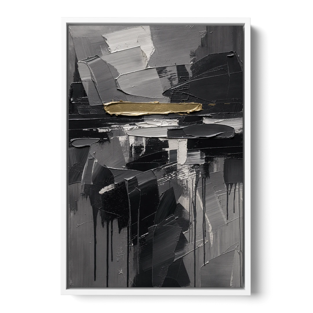 Black and Gold Abstract Knife Field for the Modern Office - White Framed Canvas Wall Art - Front