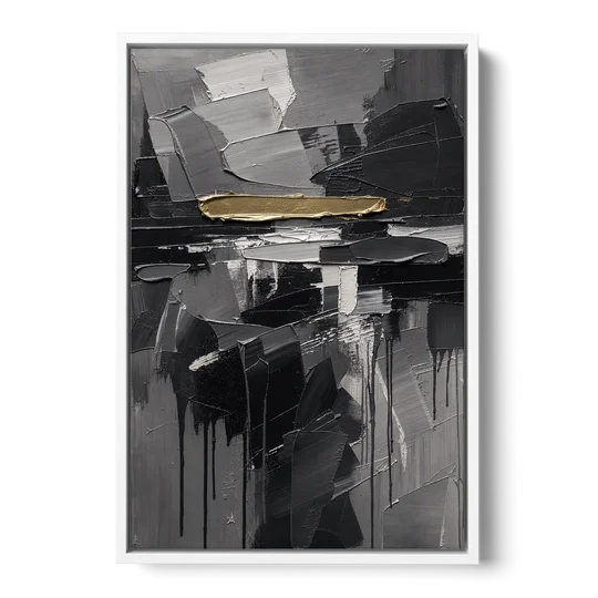 Black and Gold Abstract Knife Field for the Modern Office - White Framed Canvas Wall Art - Front