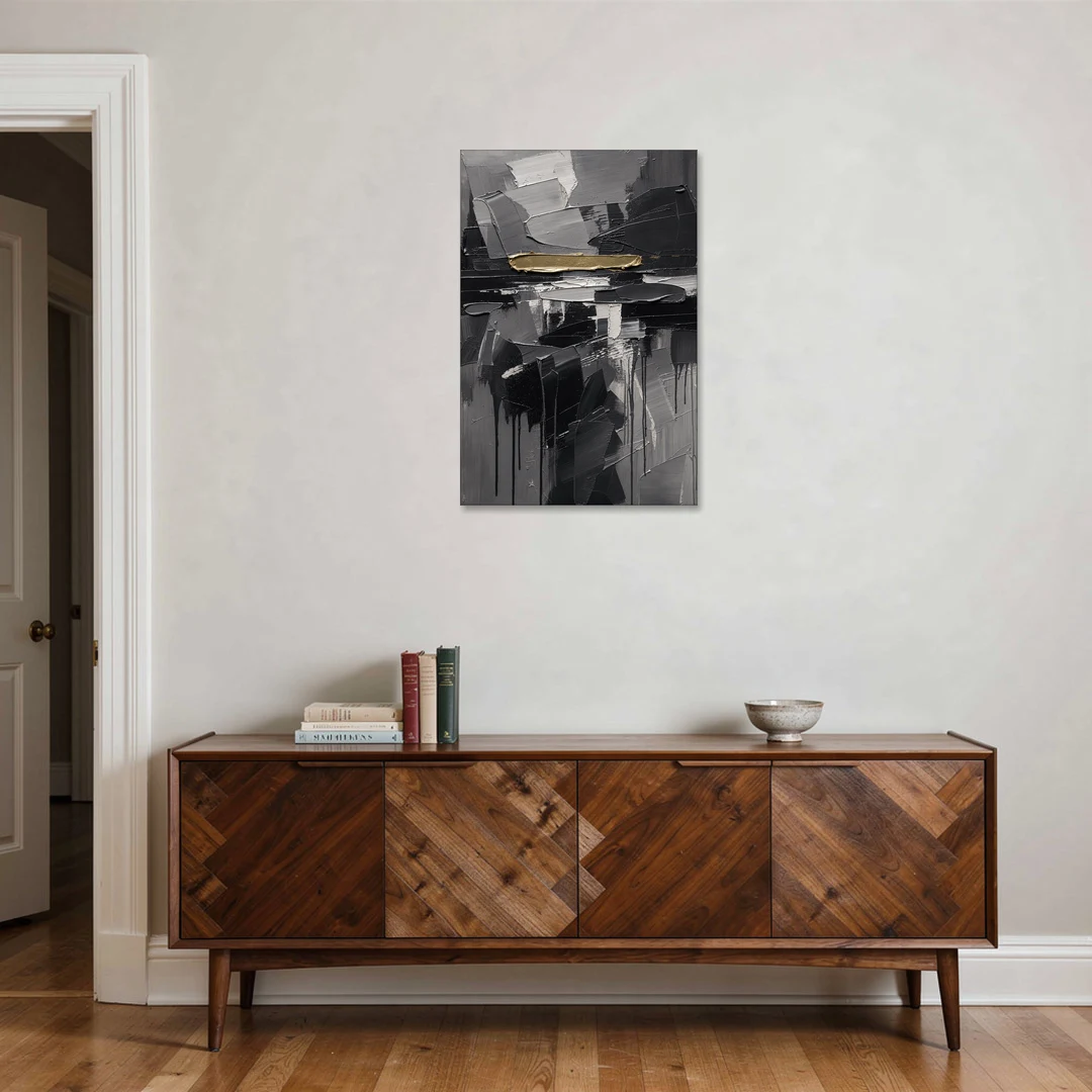 Black and Gold Abstract Knife Field for the Modern Office - Canvas Wall Art - Coffee Table - 24x36