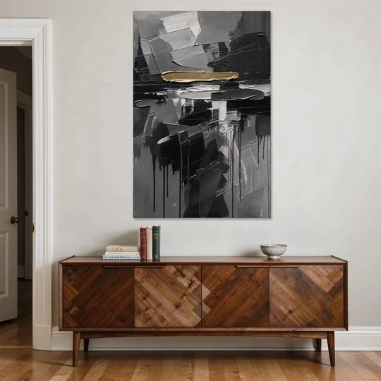 Black and Gold Abstract Knife Field for the Modern Office - Canvas Wall Art - Coffee Table - 40x60