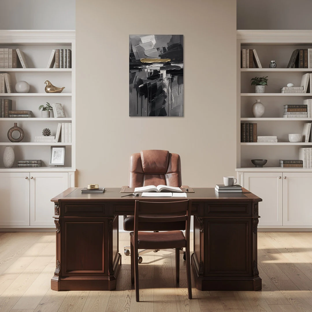 Black and Gold Abstract Knife Field for the Modern Office - Canvas Wall Art - Office - 24x36