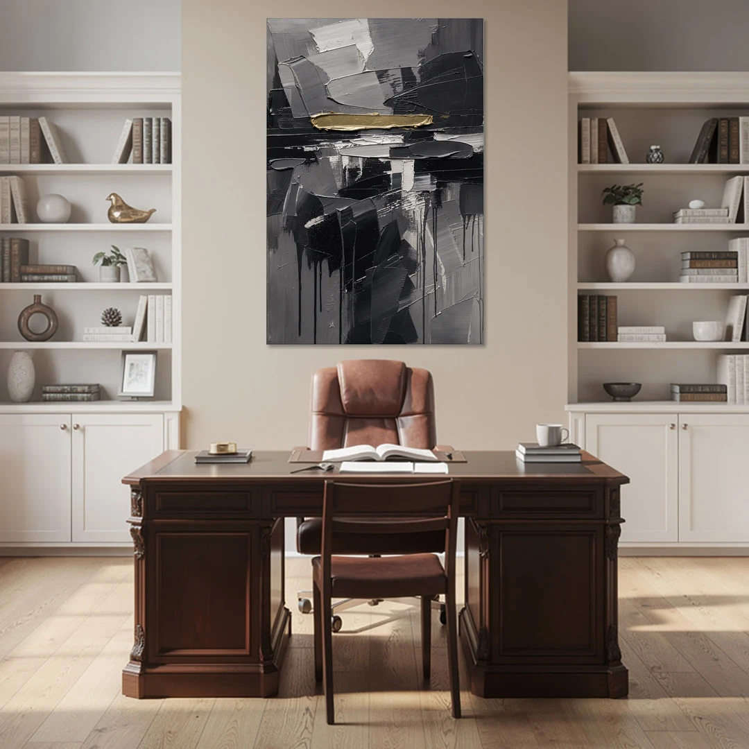 Black and Gold Abstract Knife Field for the Modern Office - Canvas Wall Art - Office - 40x60