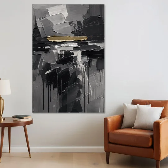 Black and Gold Abstract Knife Field for the Modern Office - Canvas Wall Art - Sofa - 40x60