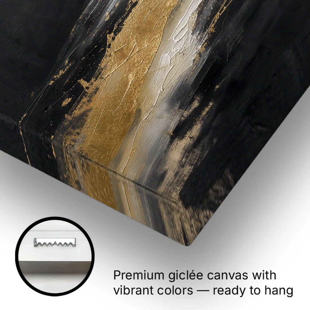 Black and Gold Abstract with Crimson Ember for Dining Rooms - Canvas Wall Art - Gallery Wrap Corner