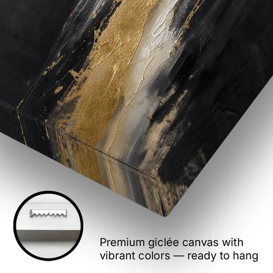 Black and Gold Abstract with Crimson Ember for Dining Rooms - Canvas Wall Art - Gallery Wrap Corner
