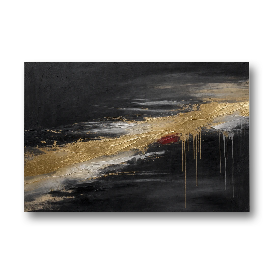 Black and Gold Abstract with Crimson Ember for Dining Rooms - Canvas Wall Art - Front