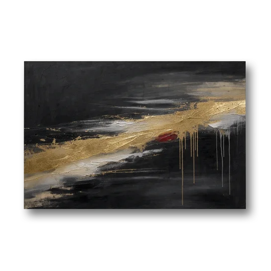 Black and Gold Abstract with Crimson Ember for Dining Rooms - Canvas Wall Art - Front