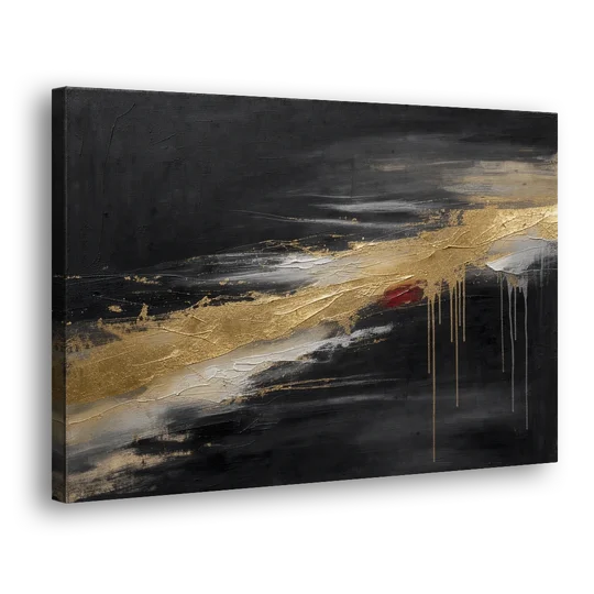 Black and Gold Abstract with Crimson Ember for Dining Rooms - Canvas Wall Art - Side