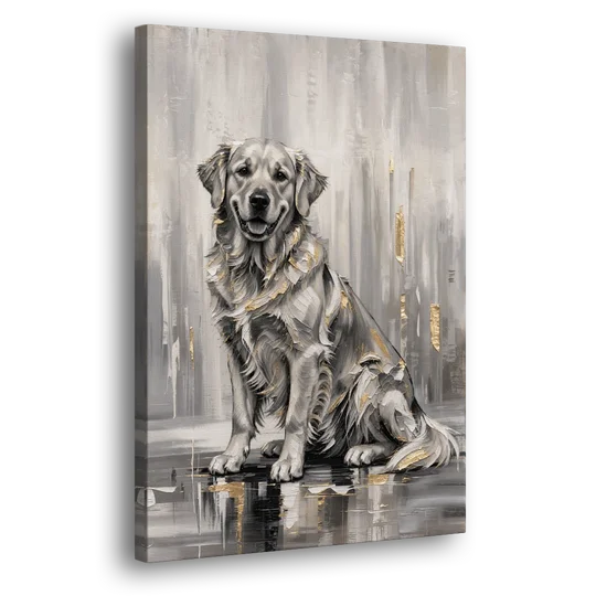 Black and Gold Golden Retriever Painting - Canvas Wall Art - Side