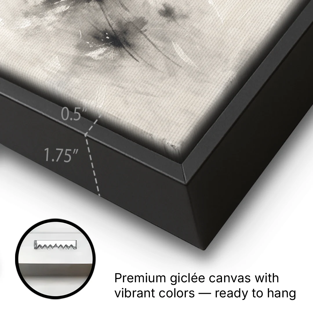 Black and White Abstract Art Prints Charcoal Blooms - Black Framed Canvas Wall Art - Gallery Wrap Corner