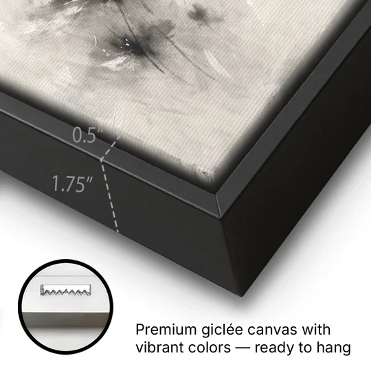 Black and White Abstract Art Prints Charcoal Blooms - Black Framed Canvas Wall Art - Gallery Wrap Corner