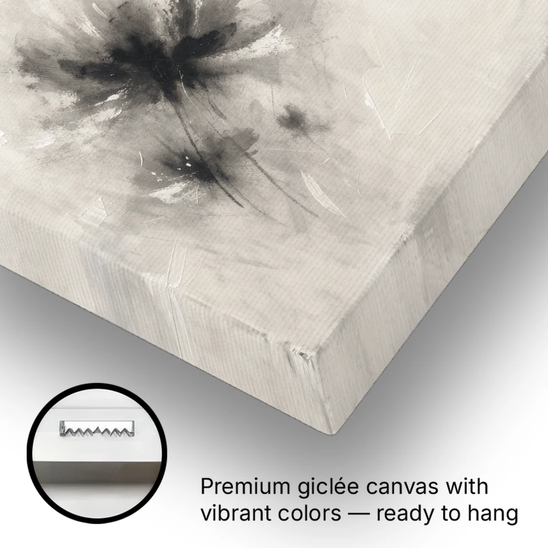 Black and White Abstract Art Prints Charcoal Blooms - Canvas Wall Art - Gallery Wrap Corner