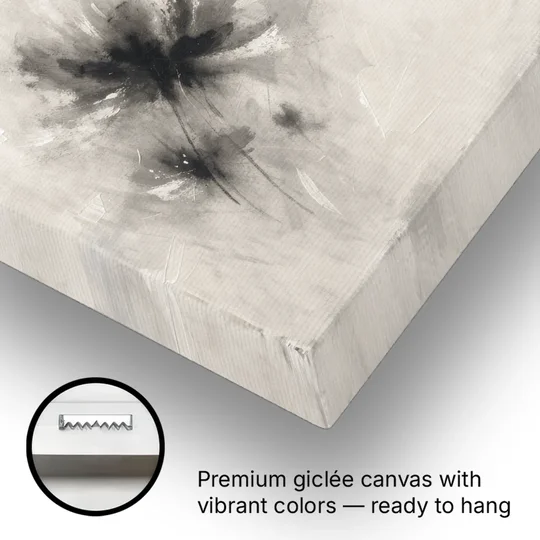 Black and White Abstract Art Prints Charcoal Blooms - Canvas Wall Art - Gallery Wrap Corner