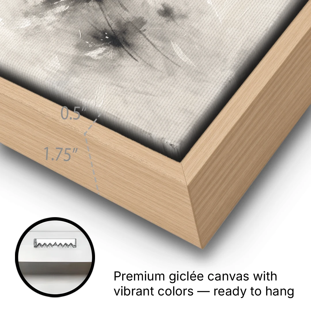 Black and White Abstract Art Prints Charcoal Blooms - Oak Framed Canvas Wall Art - Gallery Wrap Corner