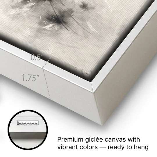Black and White Abstract Art Prints Charcoal Blooms - White Framed Canvas Wall Art - Gallery Wrap Corner