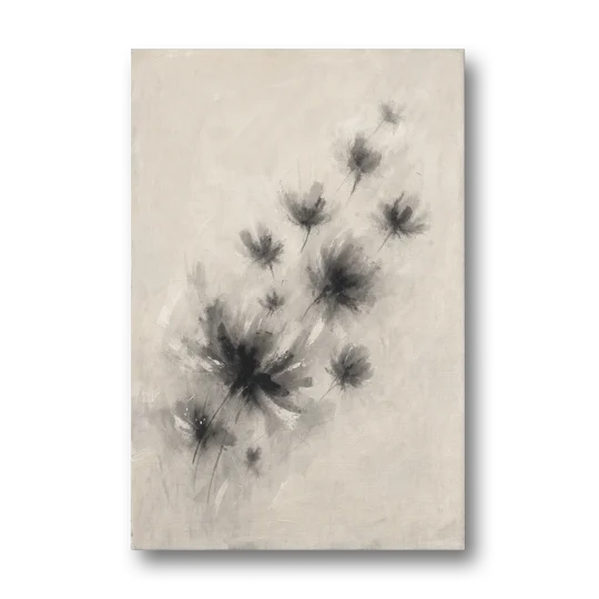 Black and White Abstract Art Prints Charcoal Blooms - Canvas Wall Art - Front