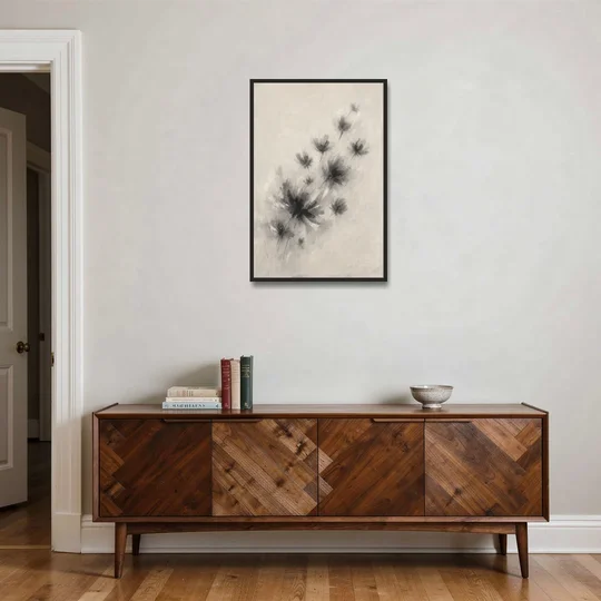 Black and White Abstract Art Prints Charcoal Blooms - Black Framed Canvas Wall Art - Coffee Table - 24x36