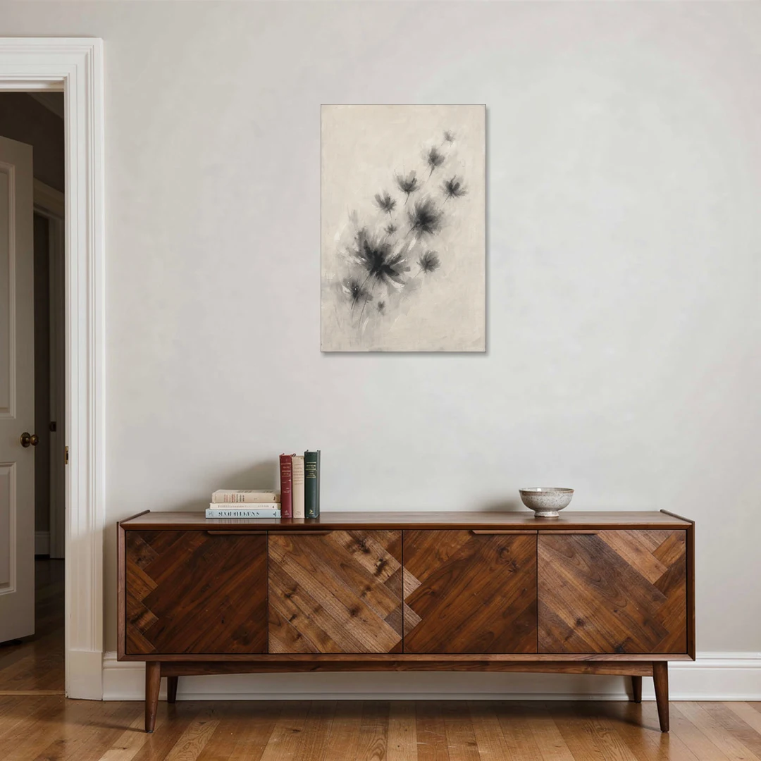 Black and White Abstract Art Prints Charcoal Blooms - Canvas Wall Art - Coffee Table - 24x36