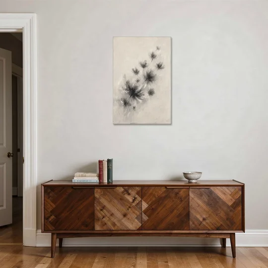 Black and White Abstract Art Prints Charcoal Blooms - Canvas Wall Art - Coffee Table - 24x36