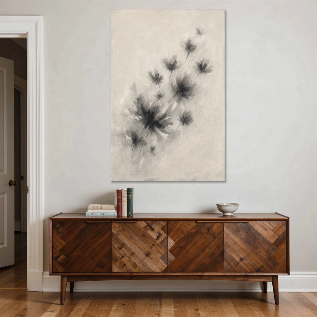 Black and White Abstract Art Prints Charcoal Blooms - Canvas Wall Art - Coffee Table - 40x60