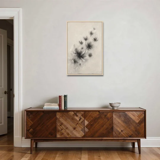Black and White Abstract Art Prints Charcoal Blooms - Oak Framed Canvas Wall Art - Coffee Table - 24x36