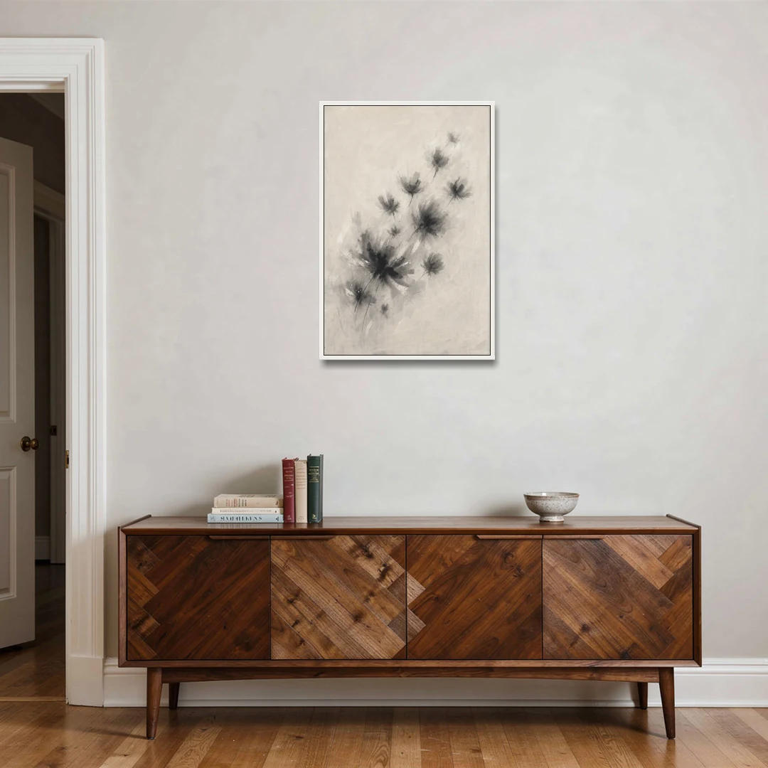 Black and White Abstract Art Prints Charcoal Blooms - White Framed Canvas Wall Art - Coffee Table - 24x36