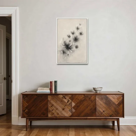Black and White Abstract Art Prints Charcoal Blooms - White Framed Canvas Wall Art - Coffee Table - 24x36