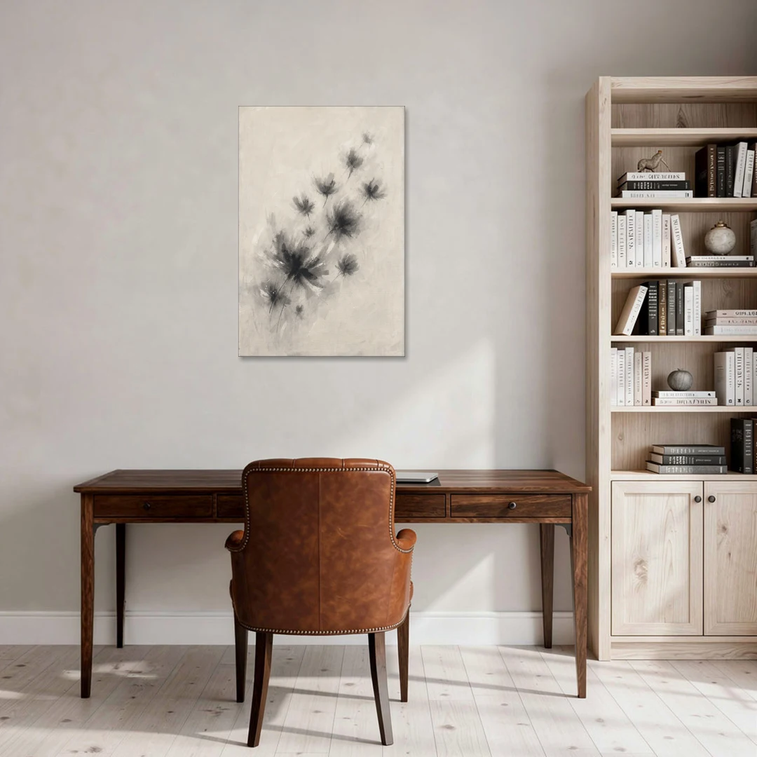 Black and White Abstract Art Prints Charcoal Blooms - Canvas Wall Art - Office - 24x36