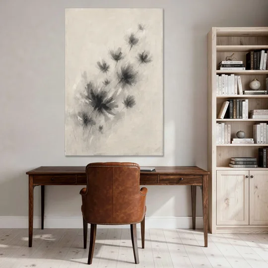 Black and White Abstract Art Prints Charcoal Blooms - Canvas Wall Art - Office - 40x60